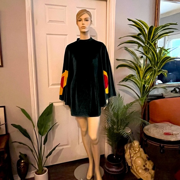 Dresses Custom Velvet Dark Forest Green Dress Bell Sleeves Moth Dress